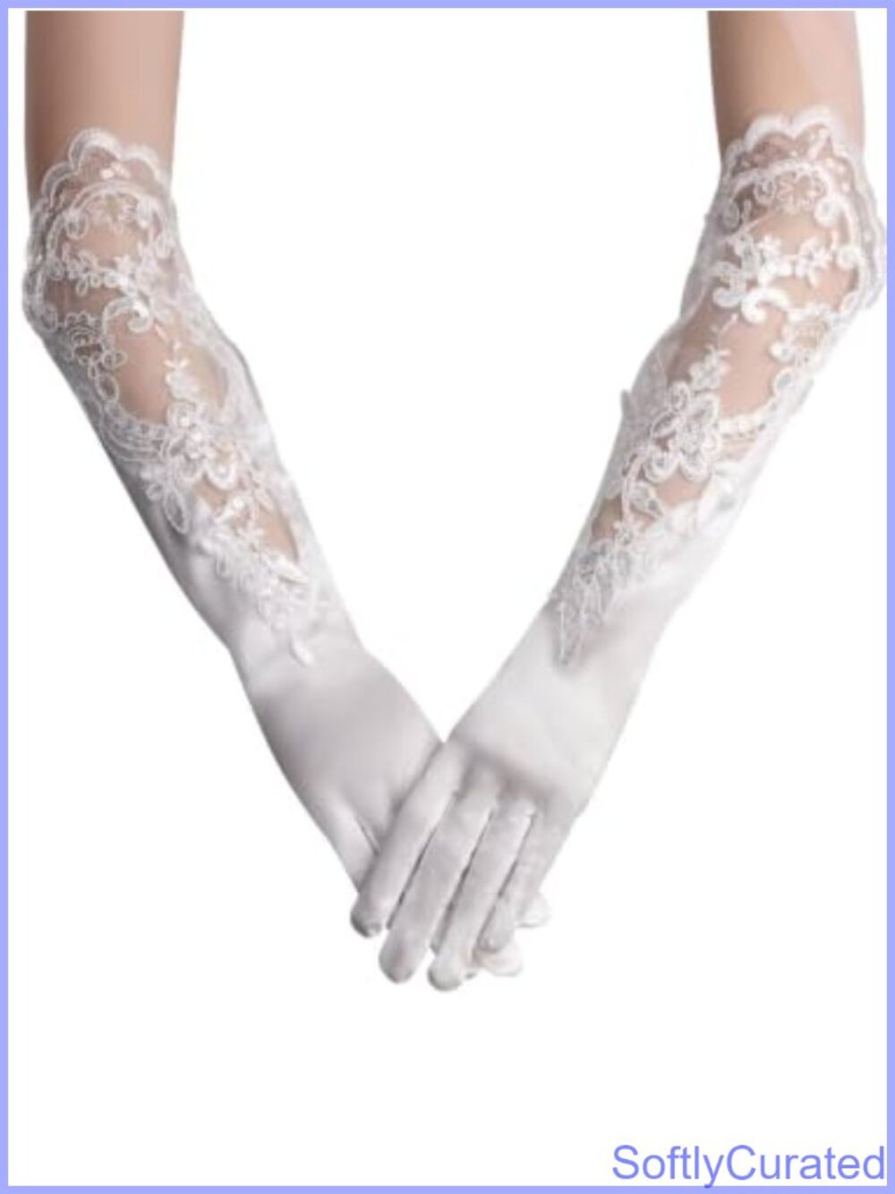 Satin Lace Elbow Length Wedding Gloves Sheer Bridal Party